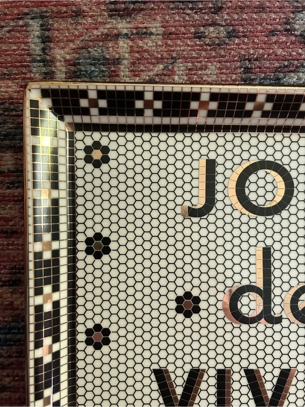 Anthropologie Bistro Tile Joie de Vivre Tray Black White and Gold - Picture 8 of 10